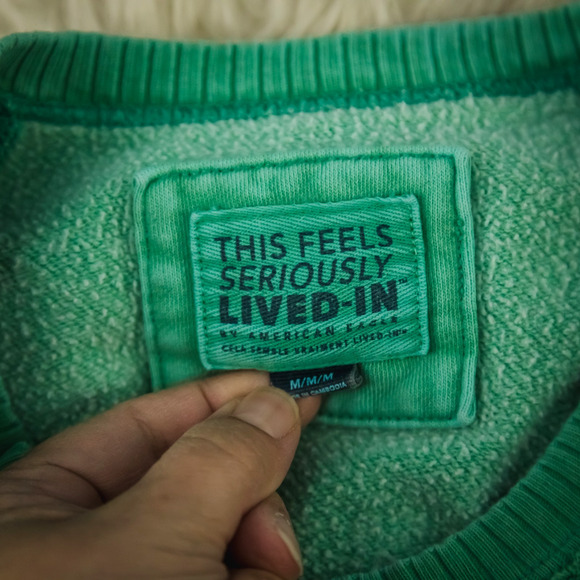 American Eagle AE Size Medium M Green Logo Graphic Crew Long Sleeve Sweatshirt - Picture 3 of 5